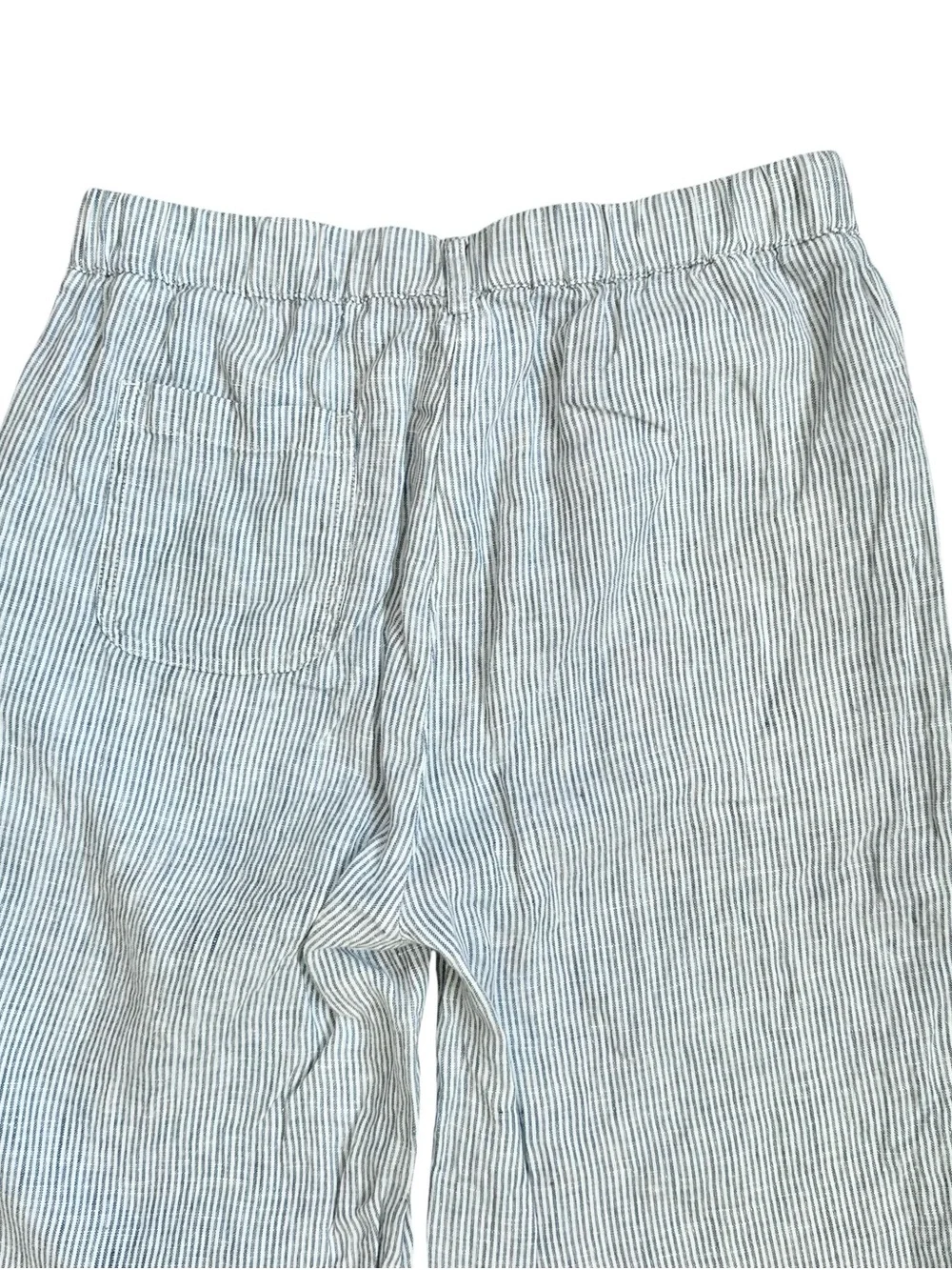 Quince 100% European Linen Pull On Blue White Pinstripe Print Crop Pants Small